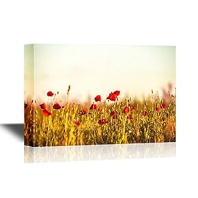Landscape Canvas Wall Art - Poppy Field - Gallery Wrap Modern Home Art | Ready to Hang - 12x18 inches