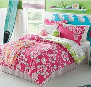 Amazon.com: Morgan Teen Pink & White Hawaiian Hibiscus Girls Twin