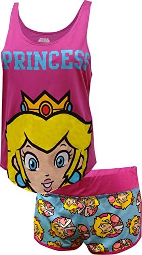 Nintendo Junior Womens Princess Peach Super Mario Tank Shorts Pajama Set