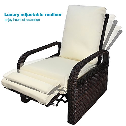 Babylon Outdoor Recliner Wicker Patio Adjustable Recliner Chair with 5.11" Cushions and Ottoman,Rust-Resistant Aluminum Frame,All-Weather Resin Rattan, Brown& Beige - Thumbnail 2