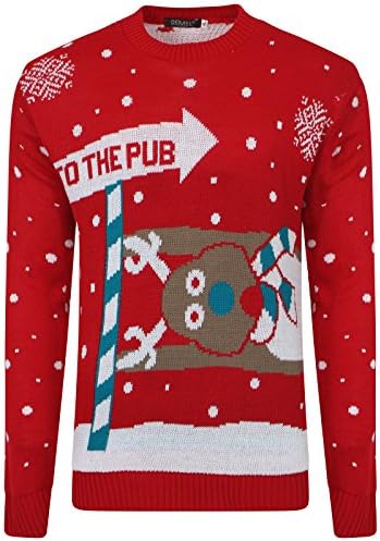 Mens Womens 'to The Pub' Reindeer Novelty Xmas Christmas Sweater Jumper Top