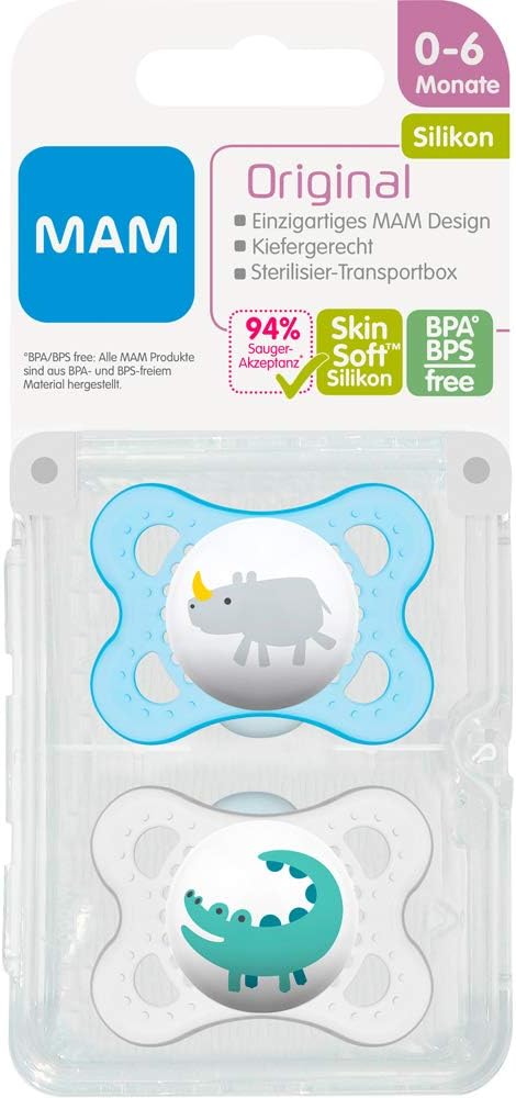 MAM Silicone Original Dummy 0-6 Months Boy - Set of 2 - Includes Sterilising transport box and NIP dummy strap - Image 4