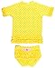 RuffleButts® Baby/Toddler Girls Rash Guard 2-Piece Swimsuit Set - Yellow Polka Dot Bikini with UPF 50+ Sun Protection - 6-12m