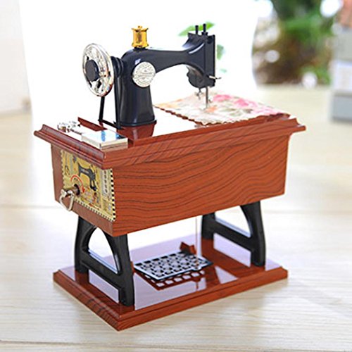 Leegor Vintage Music Box Exquisite Mini Sewing Machine Style Mechanical Toy Birthday Gift Table Decor Desk Furnishing Ornaments