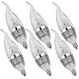 LEDMO LED Candle Bulbs, E12 candelabra bulb, 25W Equivalent, White 6000K, 270LM, CRI80, Non- Dimmable, LED Candelabra Bulb, 6-Pack, Silver, (Flame Tip)