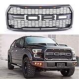 Achoc REPLACEMENT 2015 2016 2017 Matt Black Raptor style Grill Kit For F-150 Raptor Conversion Letter Grille With Amber LED Lights / Letters F&R