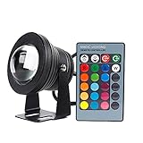ELlight Black Led Underwater Light for Landscape Fountain Lighting, Water Resistant IP67, 10W 12V, RGB LED Spot Light with Remote Control