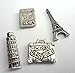 Travel Push Pins, Silver Finish, 4 Styles - Eiffel Tower, Leaning Tower of Pisa, Suit Case, Passport, 16 Piece Set