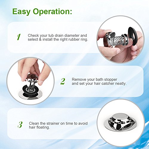 Betheaces Drain Hair Catcher Bathtub Hair Trap Stainless Steel Shower Drain Strainer Sink Cover Protector Plug Fast Water Anti-Rust No Mold Support Drain Sizes from 1.35''to 1.75'' (Silver)(1 Pack) - Thumbnail 3