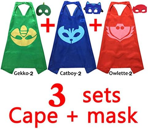 Superhero PJ Masks Cape Mask Set Owlette Catboy Cosplay Kids Costume Party NEW All 3 PJ Masks And Cape Sets