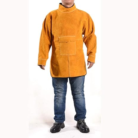 Moolo Schweißkleidung, Schweißerjacke Flammfeste Arbeitsschürze Hohe Temperaturbeständigkeit Verbrühschutzkleidung Leder Eins