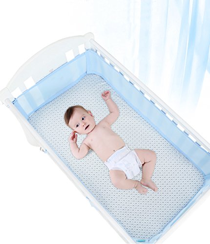 Holoras Baby Mesh Crib Liner Bumper, Nursery Crib Bumper for Standard Cribs, Machine Washable and Adjustable Velcro, 2 Panels, Blue