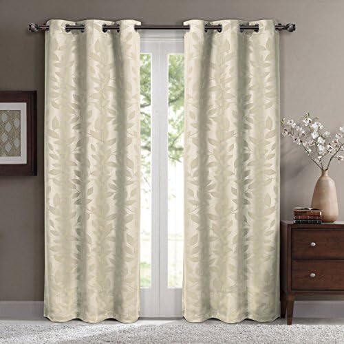 100% Polyester Valances Windows Blackout Weave Embossed Window Curtains Set of 2 panels (74" x 84", Beige)
