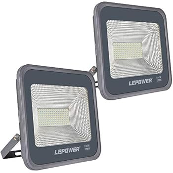 LEPOWER 2 Pack 100W LED Flood Light, 10000lm Super Bright Work Light with Plug, 6000K White Light, IP66 Waterproof Outdoor Floodlight for Garage, Garden, Lawn,Basketball Court,Playground