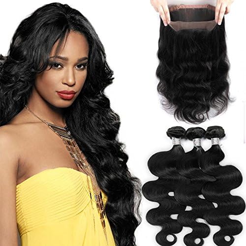 Urbest Hair 360 Lace Frontal with Bundles Malaysian Body Wave Hair with 360 Lace Frontal Closure Malaysian Hair Body Wave 360 Lace Frontal with Bundles (16 16 16+14 360 frontal, Natural Color)