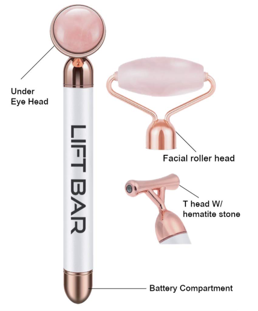 Rose Quartz Lift Bar 3-In-1 Facial Roller Instant Face lift w/Hematite Stone, Skin Tightening, Face Firming, Anti Wrinkles, eliminate dark circles, 24k Beauty Bar Face Massager Anti Aging Device: Beauty