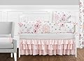 Sweet JoJo Designs Blush Pink, Grey and White Peel and Stick Wall Decal Stickers Art Nursery Decor for Watercolor Floral Collection - Set of 4 Sheets