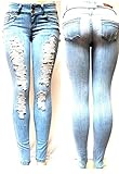 LIGHT BLUE WOMENS Denim Stretch JEANS Destroy Skinny LEG Ripped Distressed Pants
