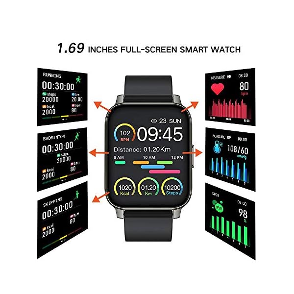 Smart-Watch-169-Touch-Screen-Fitness-Trackers-Smartwatch-with-Heart-Rate-and-Sleep-Monitor-fitness-watch-with-Calorie-Stopwatch-and-Step-Counter-IP67-Waterproof-Black-Smartwatch-for-men-women Smart Watch, 1.69" Touch Screen Fitness Trackers, Smartwatch with Heart Rate and Sleep Monitor, fitness watch with Calorie Stopwatch and Step Counter IP67 Waterproof Black Smartwatch for men women