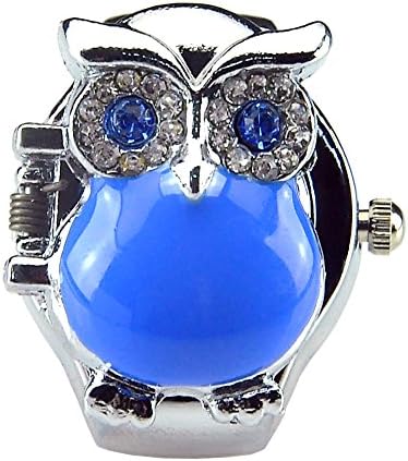 Women's Fashion Lovely Owl Crystals Quartz Finger Ring Watch with Gift Box (Blue)