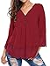 Happy Sailed Women Flare Sleeve Lace Splice Loose Trim Casual Blouse T-shirt Tops, Large Red