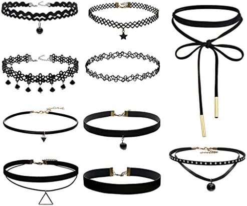 ZIOOER 10 Pieces Choker Necklace for Women Girls, Classic Velvet Stretch Gothic Tattoo Lace Necklace