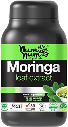 NumNum Superfoods™ Organic Moringa Oleifera Leaf Powder (PKM 1 Variety) -Moringa Oleifera Leaf - Dried Leaf Powder - Moringa Tree Leaf Powder 120 Veg capsules of each 380 mg