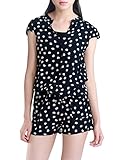 Allegra K Women Casual Drawstring Split Neck Cartoon Cat Romper