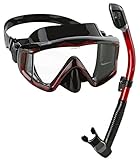 Phantom Aquatics Panoramic Scuba Mask Snorkel Set, Black Red
