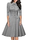 Miusol Women's Official Bow Neck Plaid Slim Half Sleeve Vintage Dress