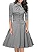 Miusol Women's Official Bow Neck Plaid Slim Half Sleeve Vintage Dress,Gray,Small