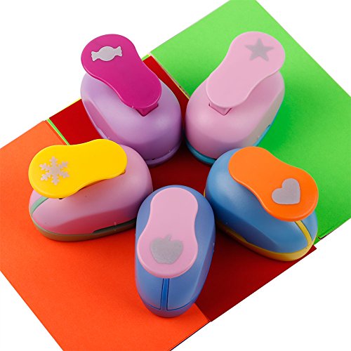 SiCoHome Craft Punches,Pack of 5,Apple/Star/Heart/Candy/Snow