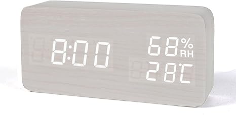 Fibisonic Led Wooden Alarm Clock Modern Table Clock Small Standing Clock Date Temperature Humidity Display Digital Alarm Clock Amazon De Kuche Haushalt