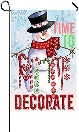 Rossne G sun Snowman Time To Decorate Candy Cane Garden Flag House Flag Decoration Double Sided Flag 12.5" x 18"