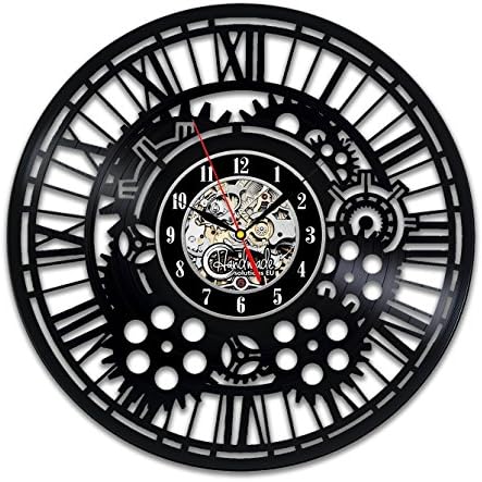 Handmade Solutions EU Steampunk Vinyl Wall Clock Heart Mechanical Art Modern Ornaments Mechanism Cogs and Wheels Gear Engineer Fathers Gift Kitchen Accessories Art Home Decor Design