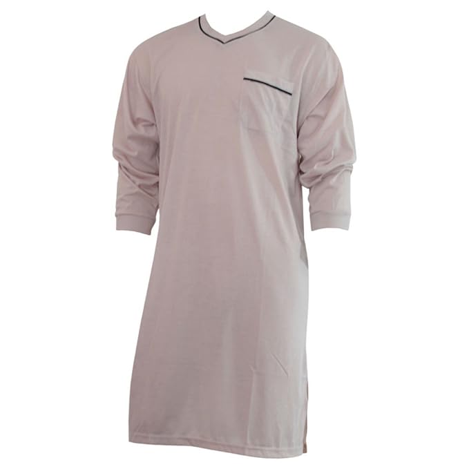 Lavazio Herren Nachthemd mit langem Arm unifarben mit V-Ausschnitt in 8 Farben Nr. 4941
