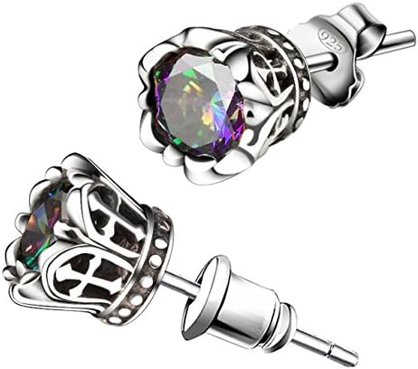 Ruinuo 925 Pure Silver Colored Earnails Women Fashion Diamond Stud Earrings Crown Nail Sterling Silver Hypoallergenic