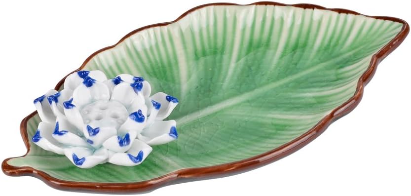 Zenlink Ceramic Incense Stick Burner Holder with Handmade Lotus Ash Catcher, Incense Burner for Home Fragrance Home Decor, Yoga, Mediation, Relax, Green