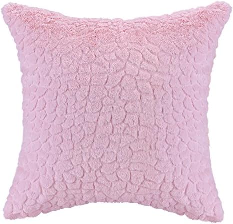Super Soft Fuzzy Faux Fur Throw Pillow Cover Cushion Case - Pink, 18" x 18" - Solid Decorative Plush Pillow Sham for Living Room Bedroom