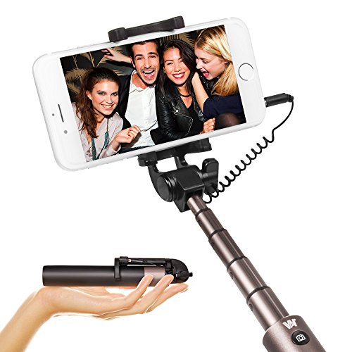 Selfie Stick Portable Extendable Monopod - Luxsure Universal Wired Handheld Portrait Taker for iPhone 8/7/7+/6s/6/6 Plus, Samsung Galaxy S7/S6/Edge, Batteries FREE, No APP, No Pairing (Black)