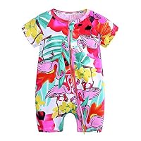 Kids Tales Baby Girls Short Sleeve Cotton Pajamas Infant Graphic Zipper Romper