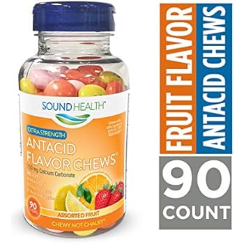 Soundhealth Extra Strength Antacid Chews For Heartburn Relief Assorted Fruit Flavor 90 Count Bottle