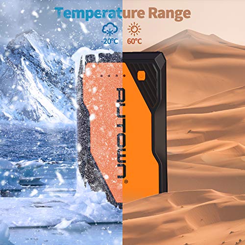 AUTOWN Jump Starter, 800A Peak 10000mAh Battery Jumper Starter with USB Quick Charge, 12V Auto Battery Booster, Portable Power Pack with Built-in LED Light, LCD Screen and Type-C Cable (Orange) - Thumbnail 7