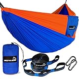 Premium Double Camping Hammock - Extra Strong Tree Straps & Carabiners Included - Heavy Duty 210T Parachute Nylon - Perfect For Outdoor Camping, Backpacking & Hiking - Lightweight & Portable