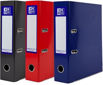 Oxford A4 Lever Arch Files 3 Pack Red Black Blue Glossy Laminated Paperboard