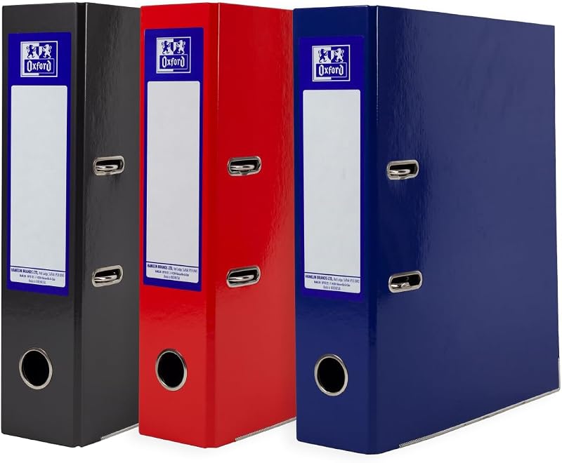 Oxford A4 Lever Arch Files 3 Pack Red Black Blue Glossy Laminated Paperboard