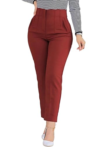 mariyshe Womens Stretchy High Waisted Pants Trendy Pleated Business Work  Trousers with Pockets Straight Leg Dress Pant Burgundy M in Kenya | Whizz  Pants