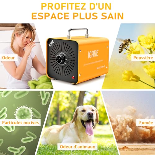 ICARE Home Ozone Generator 60000mg/h, Yellow Ozone Machine | Ozone O3 Portable Air Purification and Odour Removal Device for Office, Bathroom, Home, Car