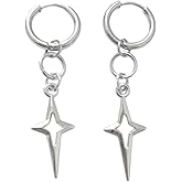 Grunge Y2K Star Dangle Earrings for Women, Silver Cross Star Drop Earrings - Stainless Steel Gothic Star Jewelry