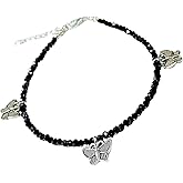 Handmade Black Bead Crystal Charm Anklet Bracelet Handmade Simple Summer Beach Waterproof Handmade Ankle Foot Chain Bracelets Handmade for Women Minimalist Jewelry Adjustable